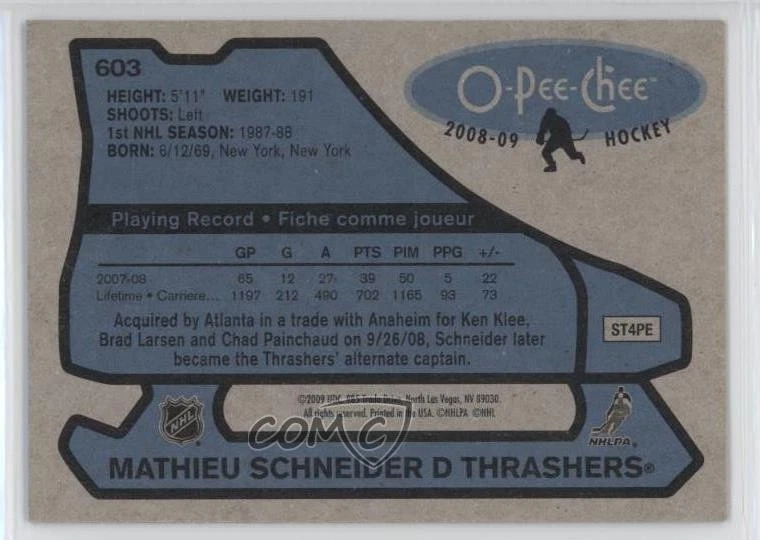 2008-09 O-Pee-Chee Retro Mathieu Schneider #603 - Image 2 of 2