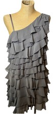 Nick & Mo One Shoulder Tiered Ruffle Mini Dress Grey Rock Grunge Fairy Frilly M