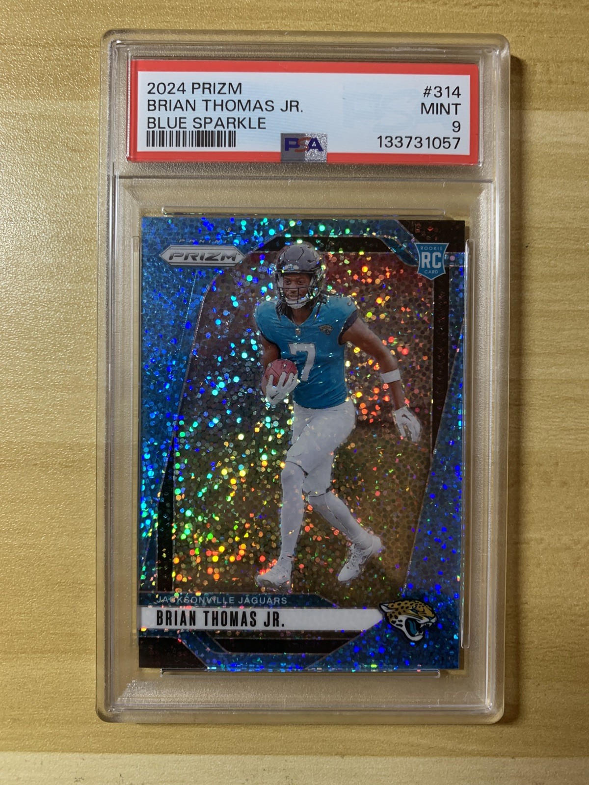 2024 Prizm #314 - Brian Thomas Jr. - Blue Sparkle /96 RC - Jaguars - PSA 9