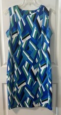 Calvin Klein Mod Print Sheath Scuba Dress Size 14 Stretch Abstract Geometric