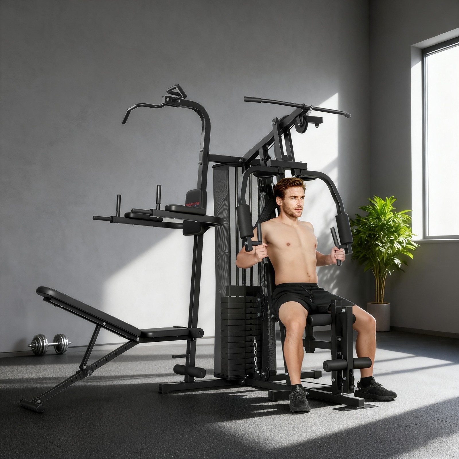 All-in-One Home Gym Machine, Multifunctional Power Cage with 69 kg Weight Stack