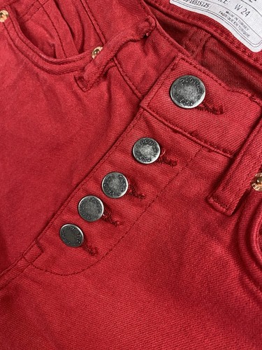Free People Jeans Girls 24 Red Skinny Button Fly Stretch Raw Hem - Picture 3 of 8