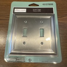 ALLEN ROTH MARKET DOUBLE TOGGLE LIGHT SWITCH WALL PLATE SATIN NICKEL FINISH