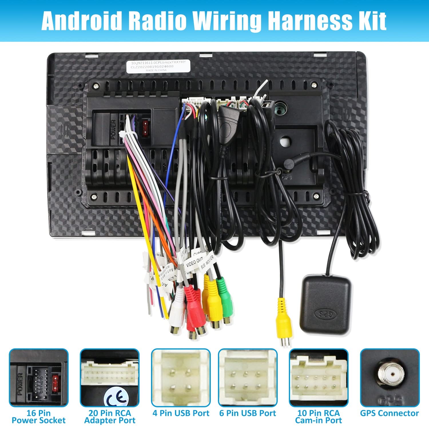 Android Radio Wiring Harness Kit with 16 Pin ISO Car Wire Harness,... 