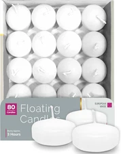 Premium White Floating Candles 1.75 Inch - 3 Hour - 80 Pack - European Made