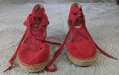 Abeo Bio System Women's Red Suede Espadrille 3 Inch Wedge Sandal Size 10