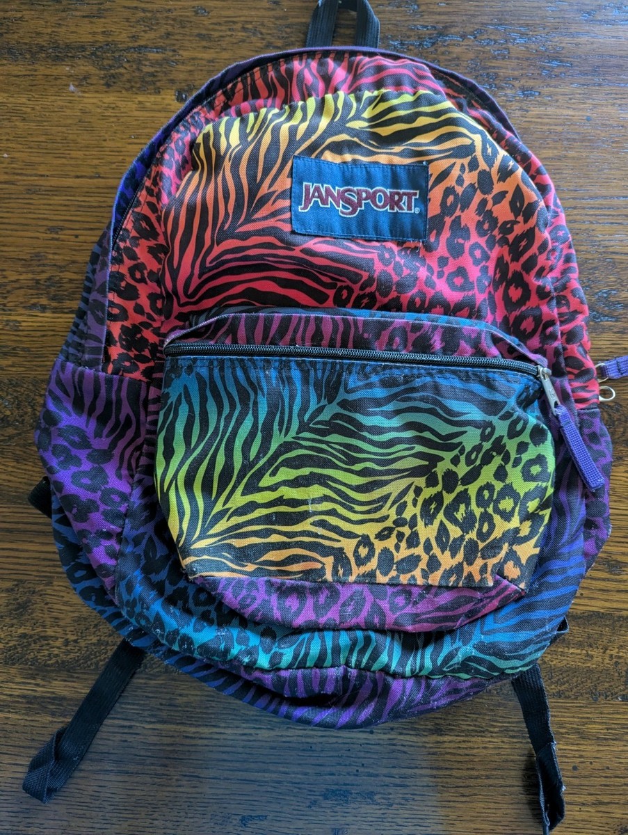 JANSPORT 90s Vintage Animal Print Rainbow Colored Pattern Backpack JANSPORT 90s Vintage Animal Print Rainbow Colored Pattern Backpack