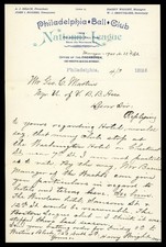 Signed 1892 Harry Wright (HOF) Letter On Philadelphia Phillies Letterhead (JSA)