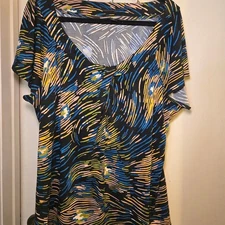 East 5th Abstract Blue and Yellow Blouse