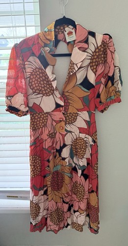 FARM RIO Colorful Sunflowers Midi Dress Medium