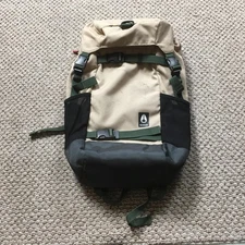 Nixon Tan Roll Top Backpack Laptop Hiking Daypack Green Straps Black Base Bag