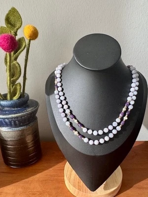 Vintage 32” Amethyst Agate Necklace Very Good Condition - Image 1 of 4
