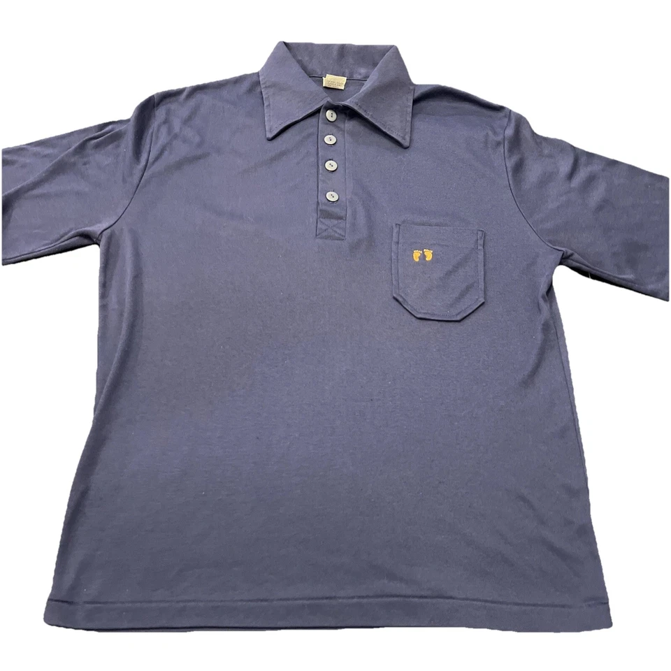 Camisa Polo HANG TEN 2 Pies Logo Azul Bolsillo Adulto Mediana Surfistas Años 70’s Surf Nueva Foto 2 de 4
