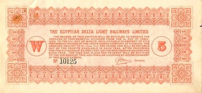 Egyptian Delta Light Railways Limited - 1922 dated Bearer Coupon - Foreign Bon