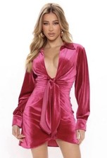 Fashion Nova Velvet Mini Dress L Long Sleeve Sexy Party Aria Fuchsia  NWT