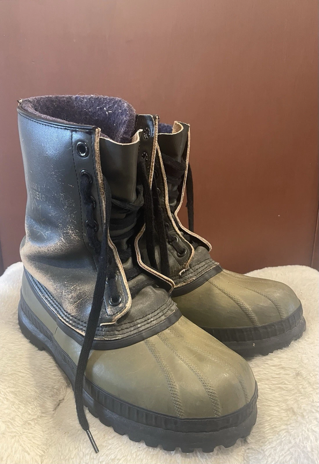 Vintage Sorel Mark V Kaufman Winter Snow Boots Leather Wool Liner Mens Size 9