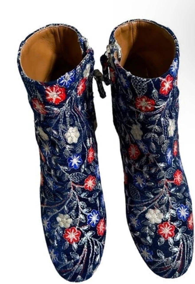 Botín Aquazzura Brooklyn Flor Bordado Terciopelo Azul Marino 6 Foto 3 de 4