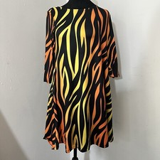 Yellow Gold Orange Zebra Print Dress Small 3/4 Sleeve Whimsy Goth Unique Flames