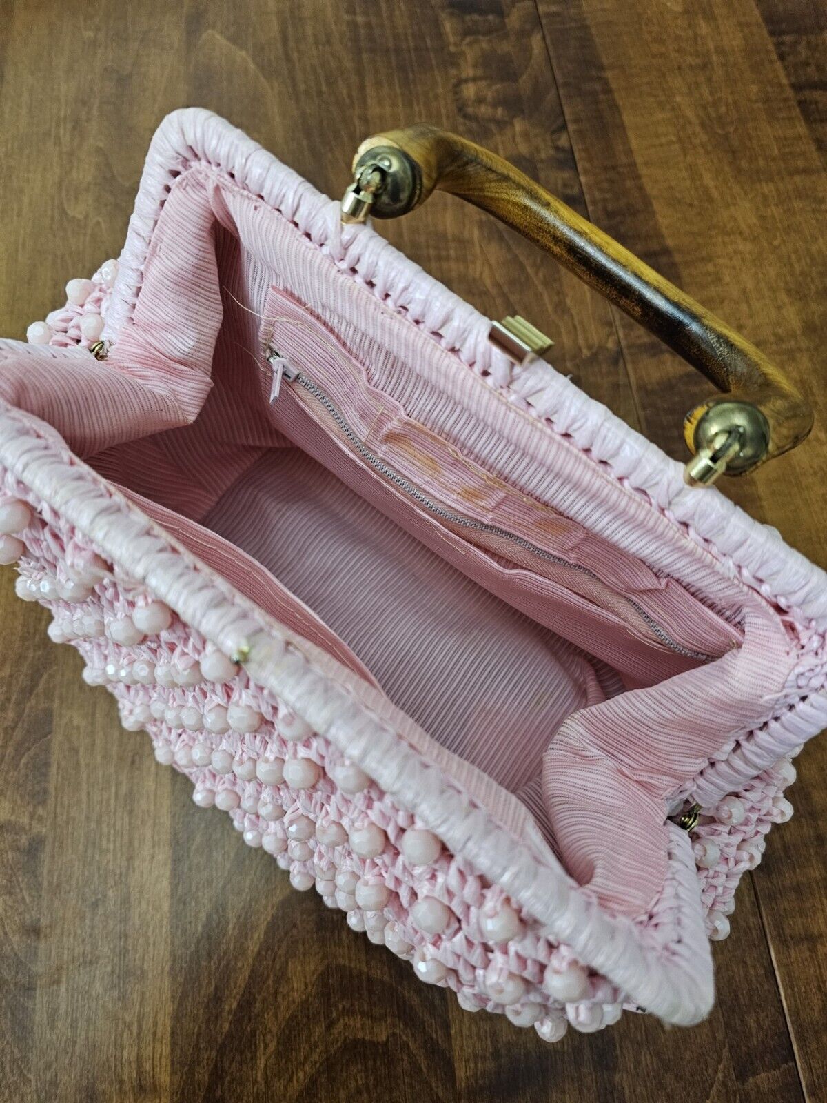 Pink Raffia Vintage Handbag - image 3
