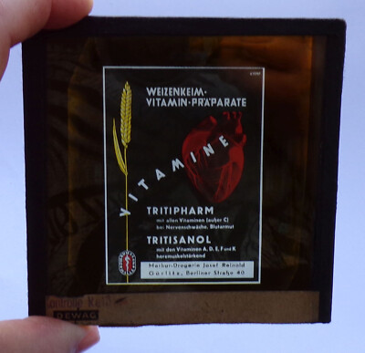 Görlitz Mercury drugstore glass slide advertisement slide vitamins heart Dewag around 1960