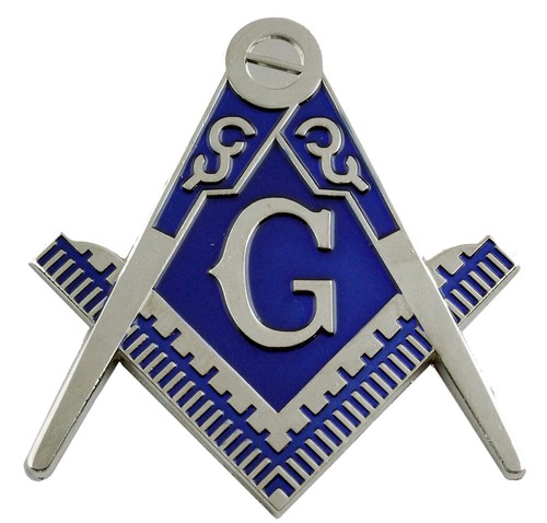 Chrome Blue Lodge Freemasonry Car Emblem - Golden Master Mason Auto Cut-Out Decal