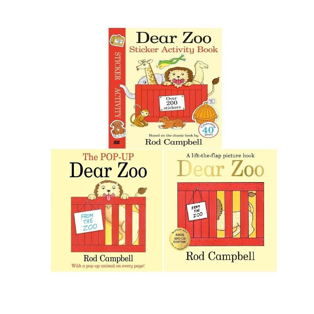 Dear Zoo Rod Campbell 3 Books Collection Set Sticker Activity,Pop-Up Dear Zoo