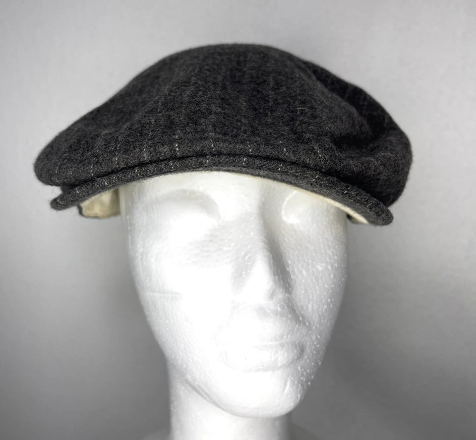 Polo Ralph Lauren Grey Drivers Gent Hat VTG Tweed Newsboy 8% Cashmere Pinstripe - Image 3 of 4