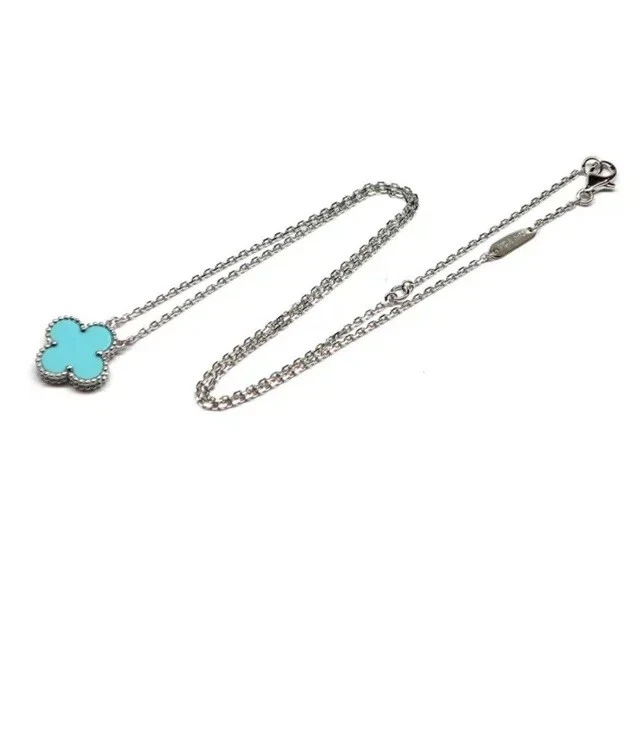 Van Cleef and Arpels Alhambra Turquoise White Gold Pendant Necklace For  Sale at 1stDibs