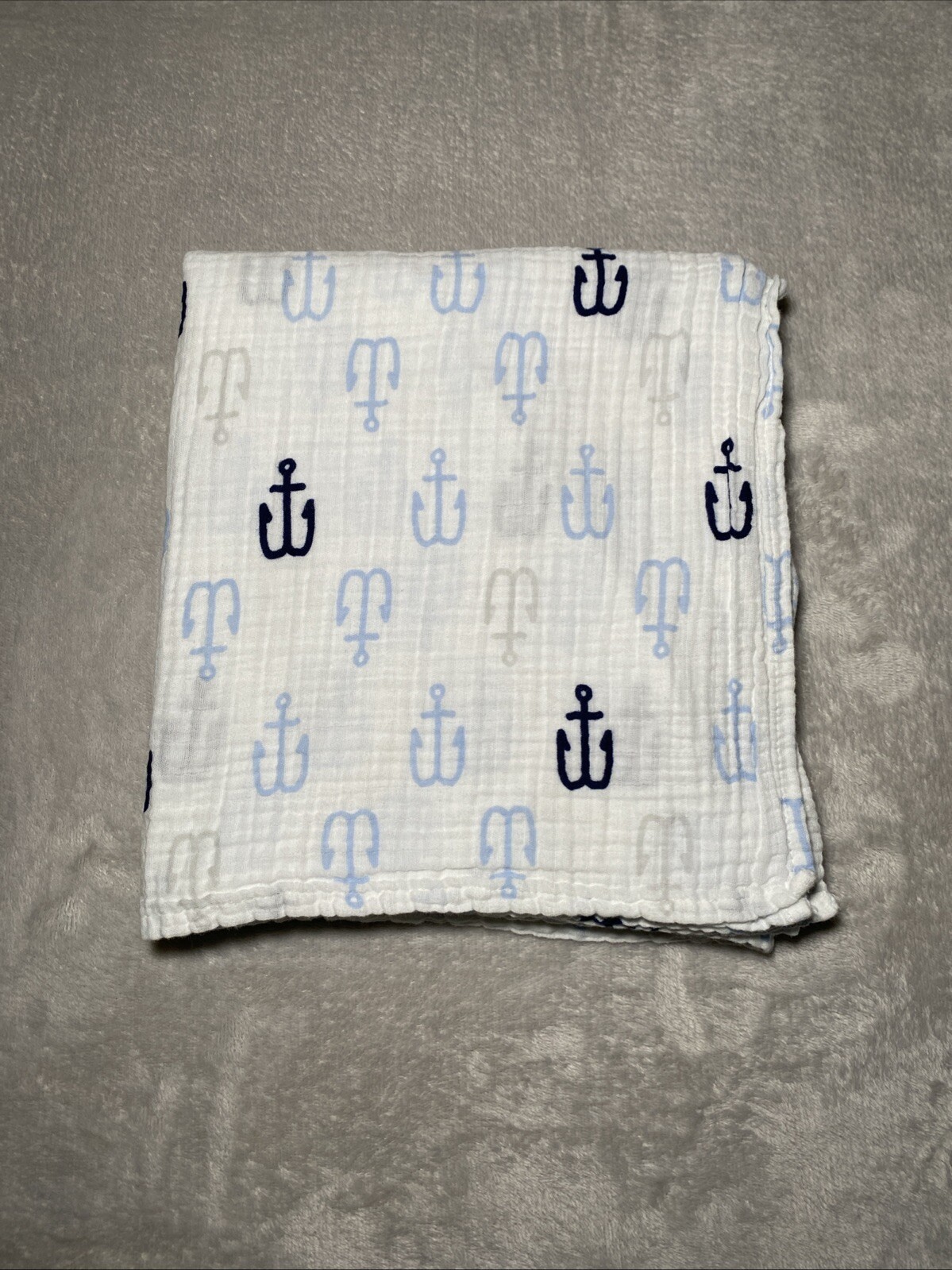 Cloud Island Baby Swaddle Blanket Blue Anchors White Muslin Nautical Lovey 47x47-image