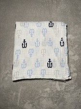 Cloud Island Baby Swaddle Blanket Blue Anchors White Muslin Nautical Lovey 47x47