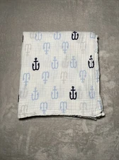 Cloud Island Baby Swaddle Blanket Blue Anchors White Muslin Nautical Lovey 47x47