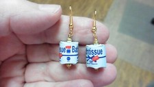 (PP70-3) BlueToilet paper earrings gold wire earrings jewelry WEIRD tissue roll