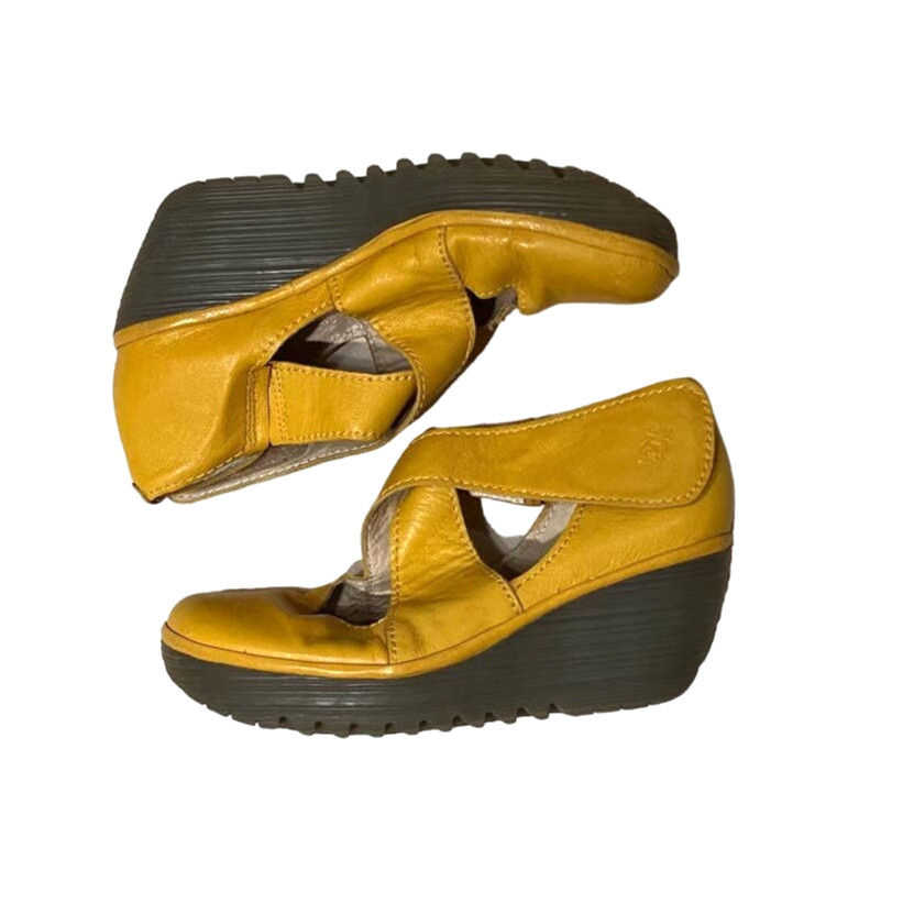 Fly London Yellow Platform Wedges Ballet Style Strapp… Gem