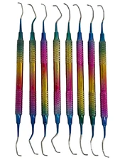 NEW German MULTI COLOR  8 Piece Gracey Curette Set  Dental Surgical Instruments