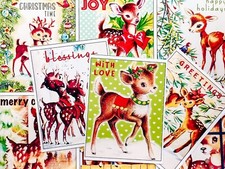Set of 9 Vintage Retro 1950's Christmas Deer STICKERS - Just Cut Use