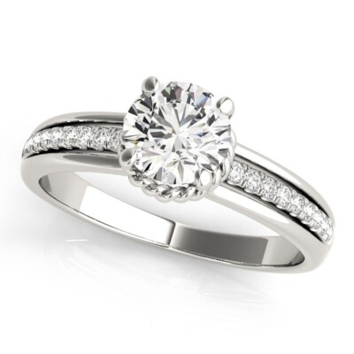 0.90 Ct Round Cut Lab Created Diamond Engagement Wedding Ring 14K White Gold