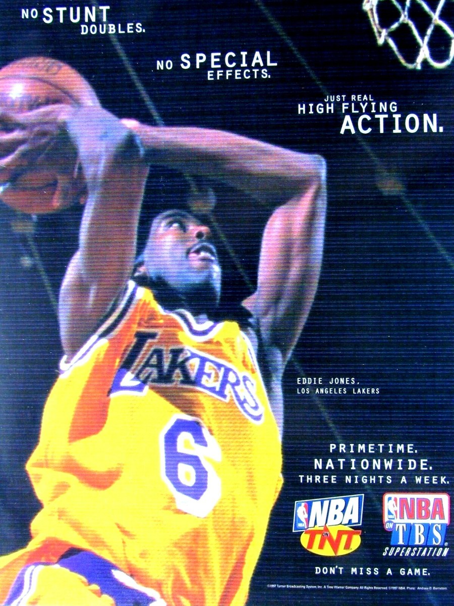 Eddie Jones Los Angeles Lakers Vintage 1997 Playoffs TNT NBA Original Print  Ad