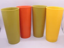 Vintage Tupperware 1348-9 Tumblers Cup Fall Harvest Colors Set of 4 Green Orange