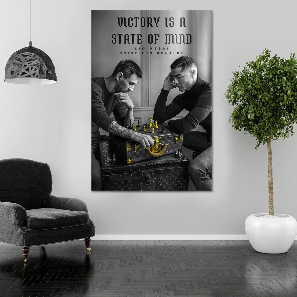 Lionel Messi Cristiano Ronaldo Juego de Ajedrez Lienzo Arte de Pared Póster Decoración del Hogar Regalo Foto 3 de 4