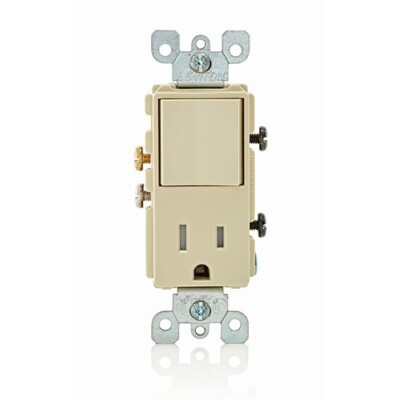 Leviton 5625-I, 120 V 15 A, Ivory, Decorator Combination Switch/Receptacle, 1 pc