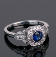 2Ct Round Lab-Created Sapphire Art Deco Engagement Ring White Gold Plated Silver