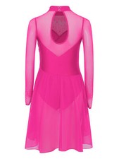 Kids Girls Ballet Mock Neck Dancewear Keyhole Back Skating Dress Lyrical Shiny
