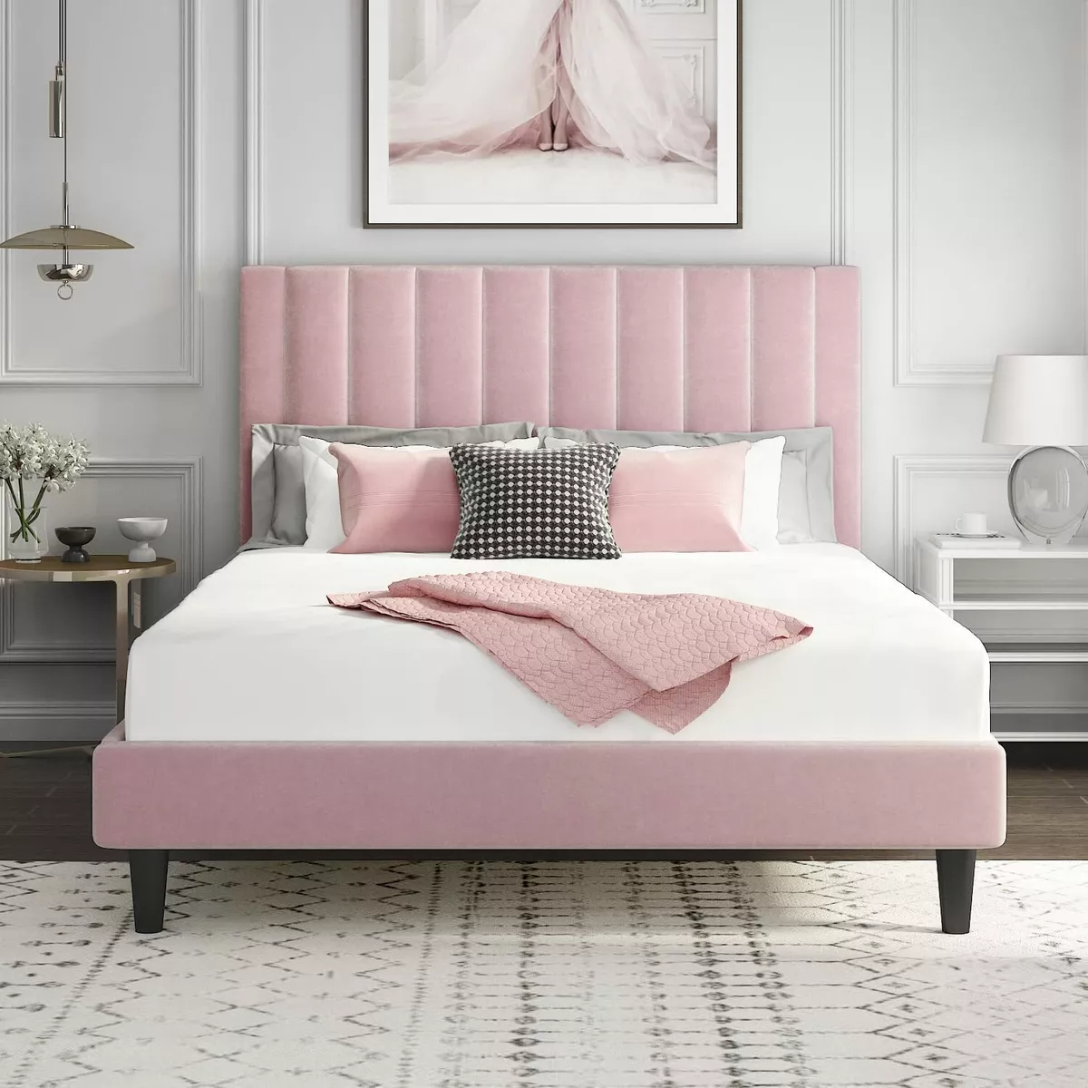 Pink padded headboard deals