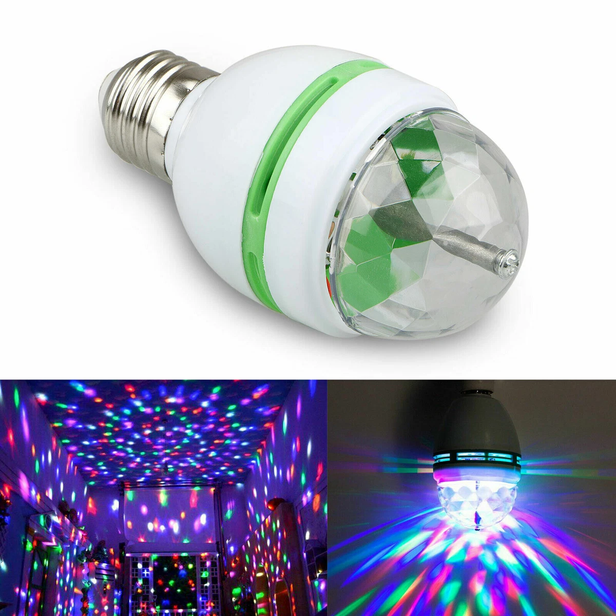 E27 RGB Crystal Ball Auto Rotating LED Stage Light Bulb Disco Party Bulb  Lamp 3W