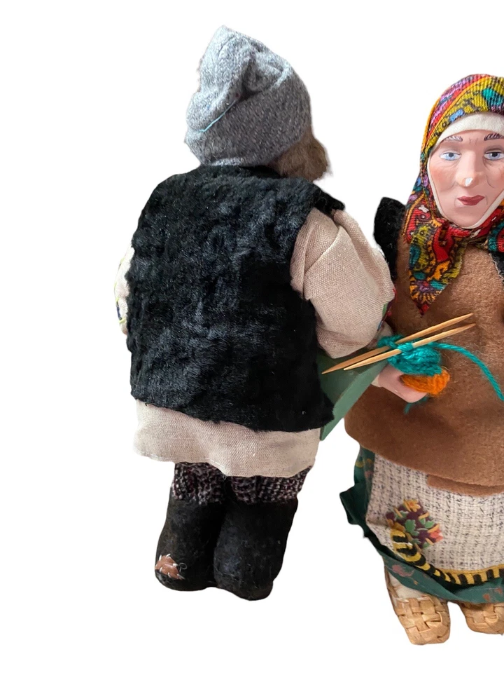 Set coppia bambola russa vintage Galina Maslennikova coppia scaffale sitter arte popolare 10" - Immagine 2 di 4