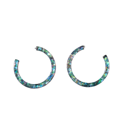 Silver Strike Resin Glitter Hoop Earrings D4600154279