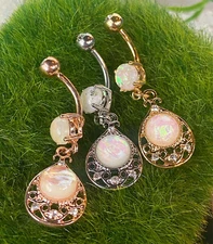 1pc Opal Glitter Center Vintage Filigree Belly Ring Navel Naval