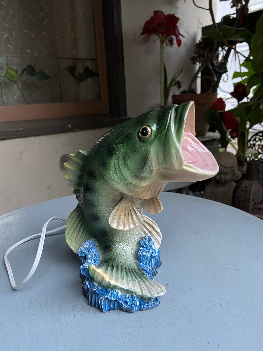 MCM Big Bass Mouth TV Lamp Jumping Fish Vintage Figurine Statue or