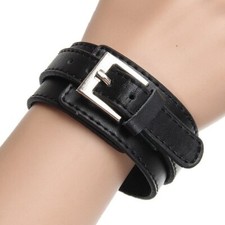 Cool Wide Leather Adjustable Buckle Cuff Bangle Wristband Bracelet for Men Women