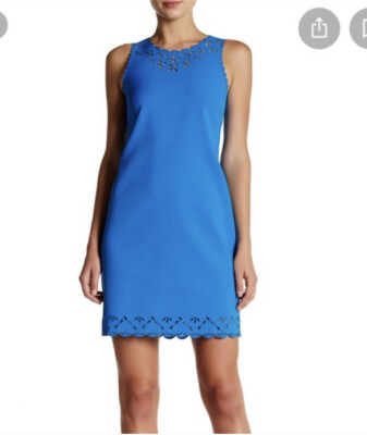 J Crew 12 petitte dress laser cut floral scalloped blue New